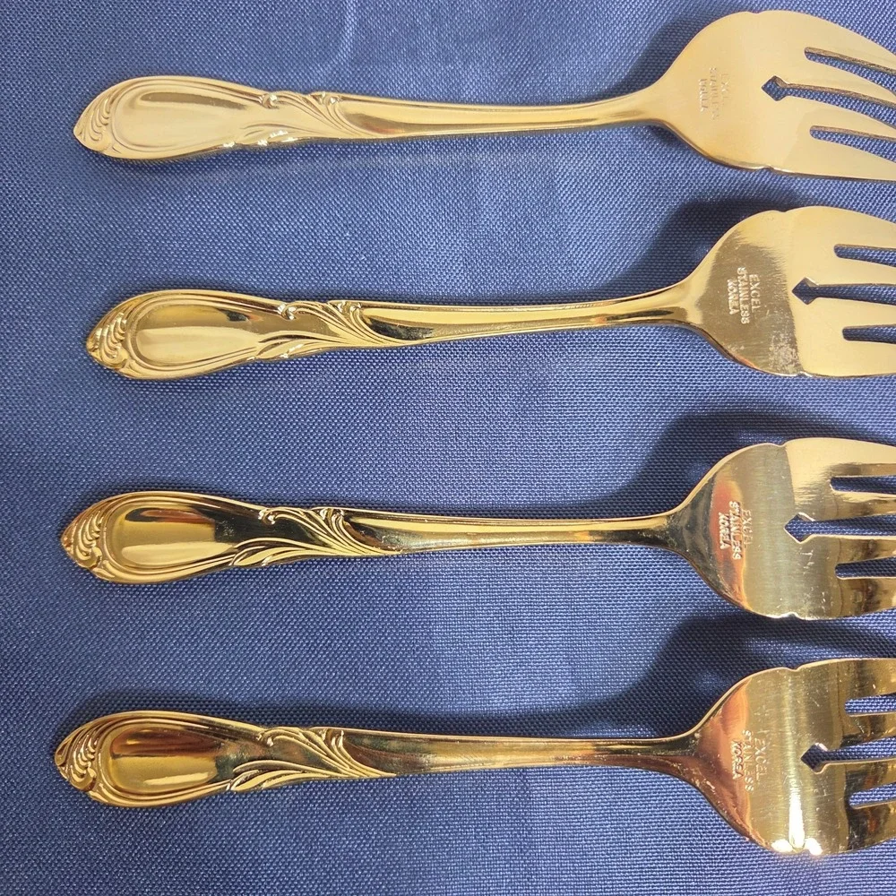Vintage Excel Stainless Korea Symphony Gold Plated Salad/Desert Fork Set of 4